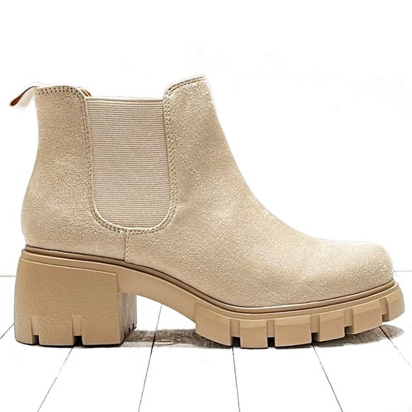 New Wheat Beige Chelsea Elastic Platform Sole Ankle Boots Booties - Picture 3 of 6